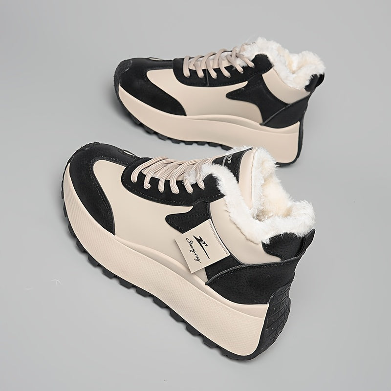 Warm Cozy Cushioned Plush Fur lining High-Top Sneakers - Flossy Mom