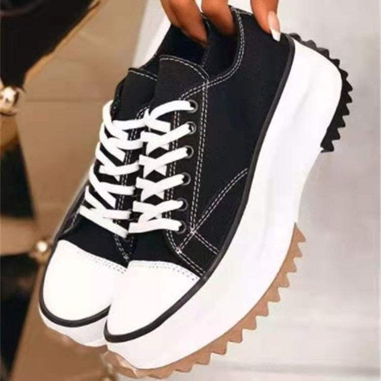 Women's Black Laces Canvas Platform Sneakers Cushioned Streetwear Kicks