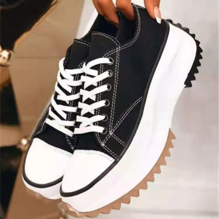 Women's Black Laces Canvas Platform Sneakers Cushioned Streetwear Kicks