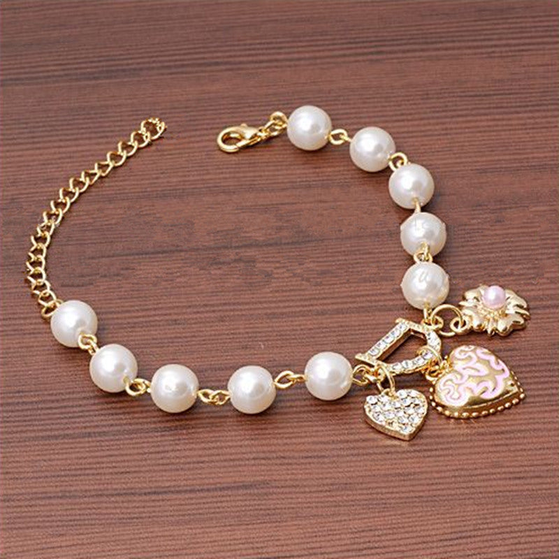 Women's Pearl Crystal Bangle Bracelet Set