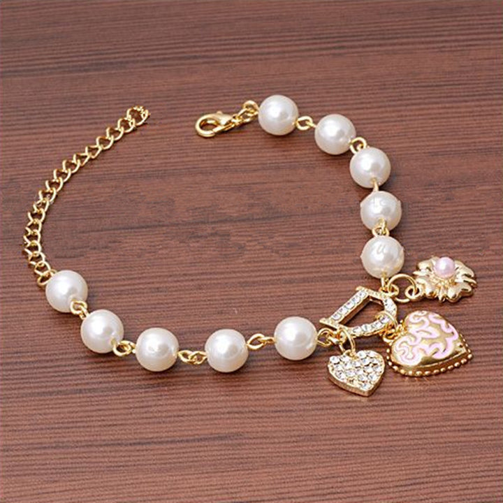 Women's Pearl Crystal Bangle Bracelet Set