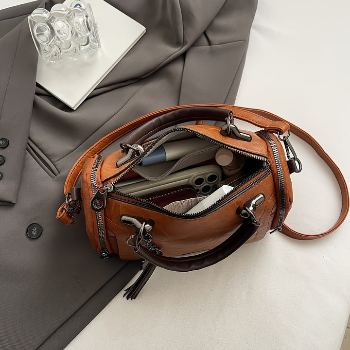 Classic PU Leather Boston Bags - Zipper & Keychain - Flossy Mom