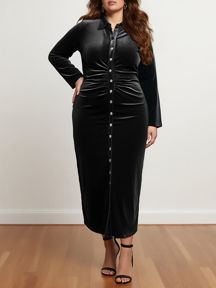 Boss Lady Chic – Black Velvet Button-Front Dresses - Flossy Mom