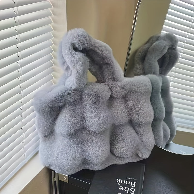 Large Golden-Tone Buttons Buckle Faux Fur Handbags