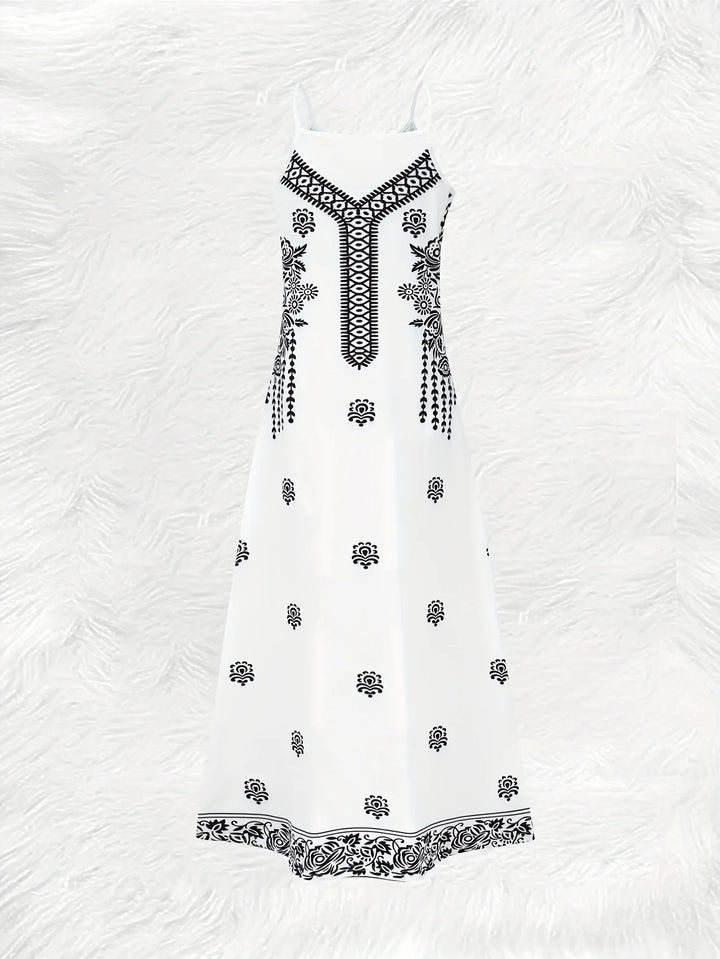 Women's Floral Print Summer Maxi Dress – V-Neck Spaghetti Strap Airy Beach Vacation Dresses