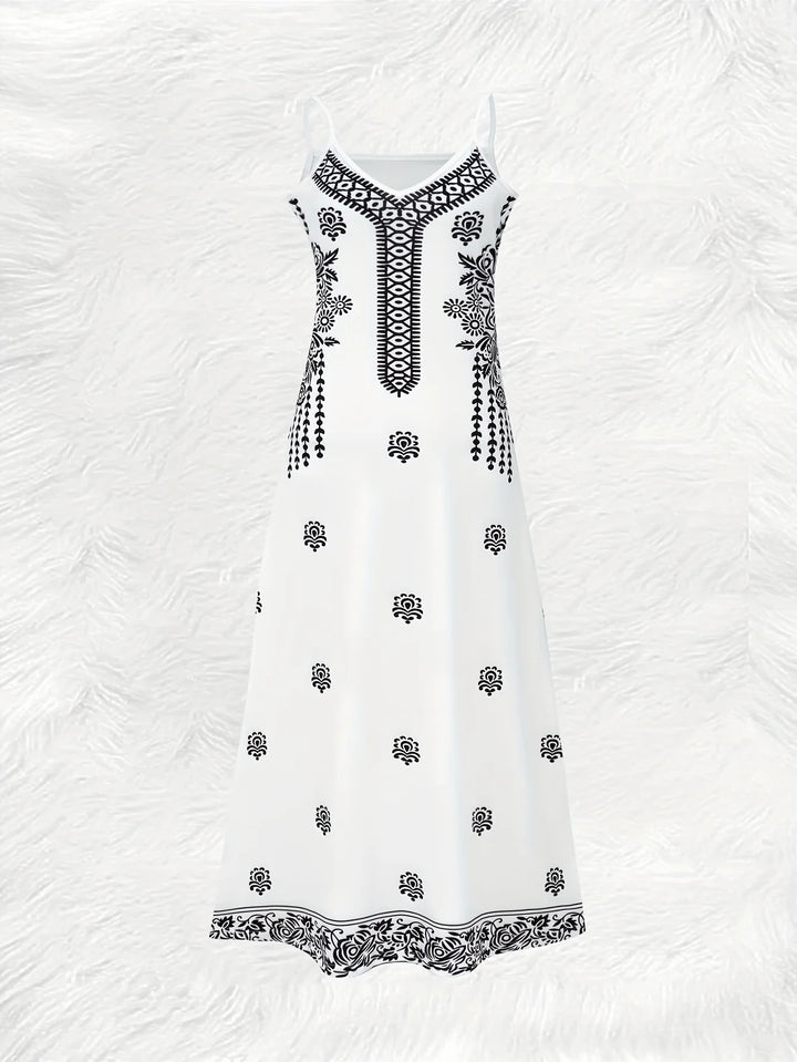Women's Floral Print Summer Maxi Dress – V-Neck Spaghetti Strap Airy Beach Vacation Dresses