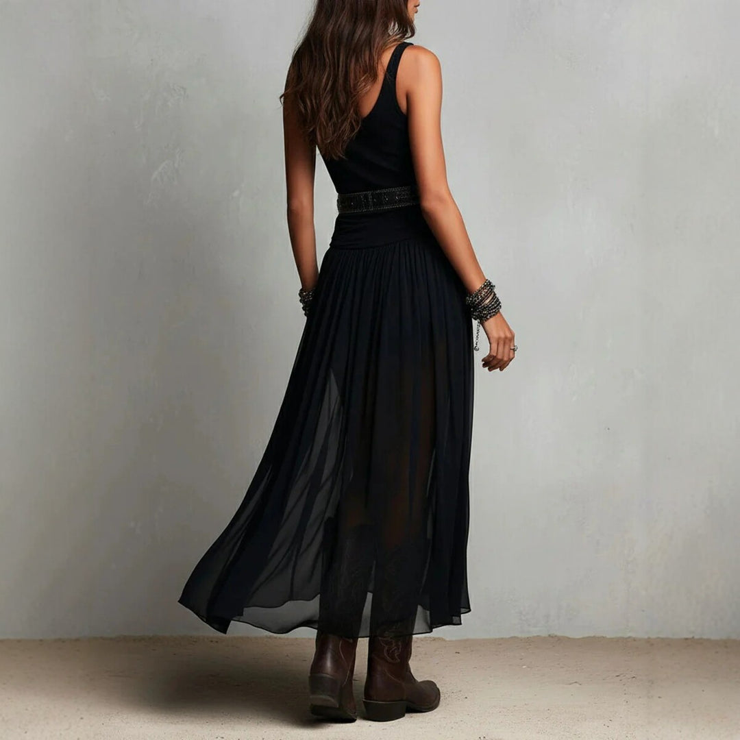 Women's Sexy Black Mesh Bodycon Maxi Dress