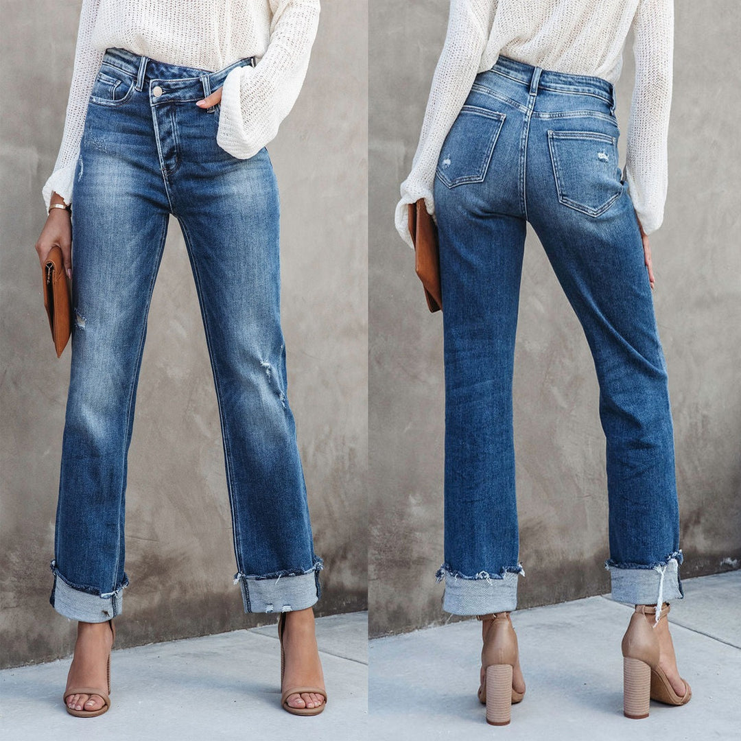 Complimenting Button Pockets High Waist Free Washed Denim Jeans