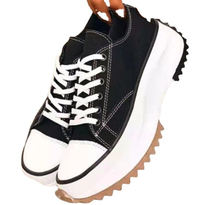 Women's Black Canvas Platform Sneakers Streetwear Cushioned Lightweight