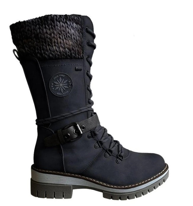 Women's Trendy Faux Leather Riding Boots In Black Lightweight And Walkable Style