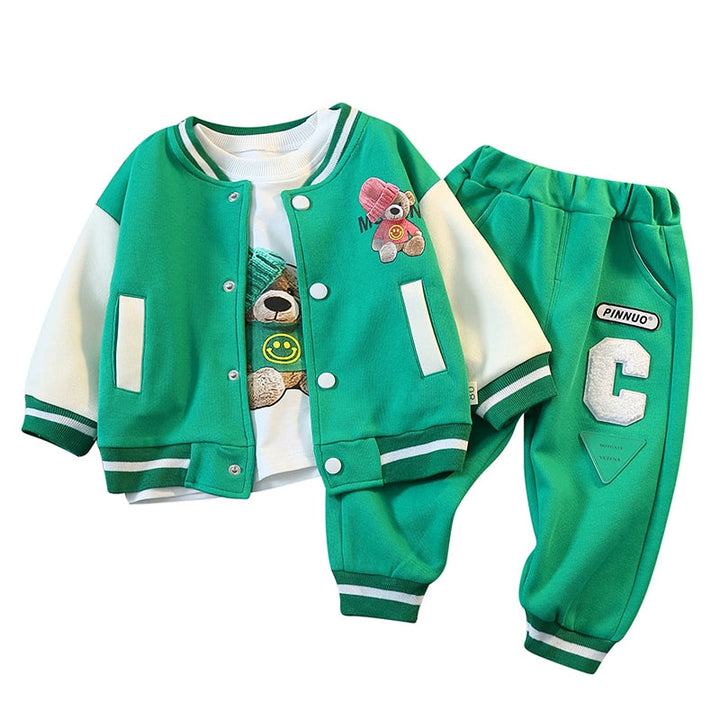 Adorable Cotton Cartoon Bear Baseball Jacket, Pullover and Pants Set Gen U Us Products