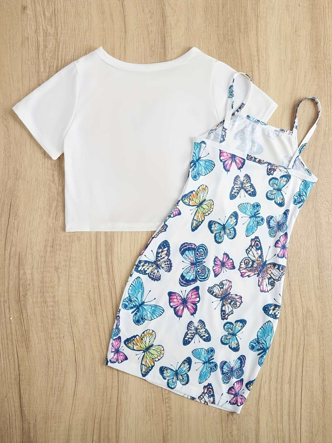 Adorable Girls Butterfly Graphic Tee and Cami Dress Sets - Gen U Us Products
