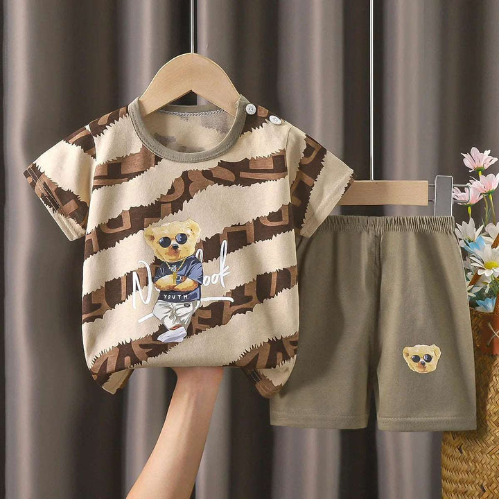 Adorable Short-sleeve Cotton Cartoon Bear T-Shirts and Shorts Sets - Gen U Us Products