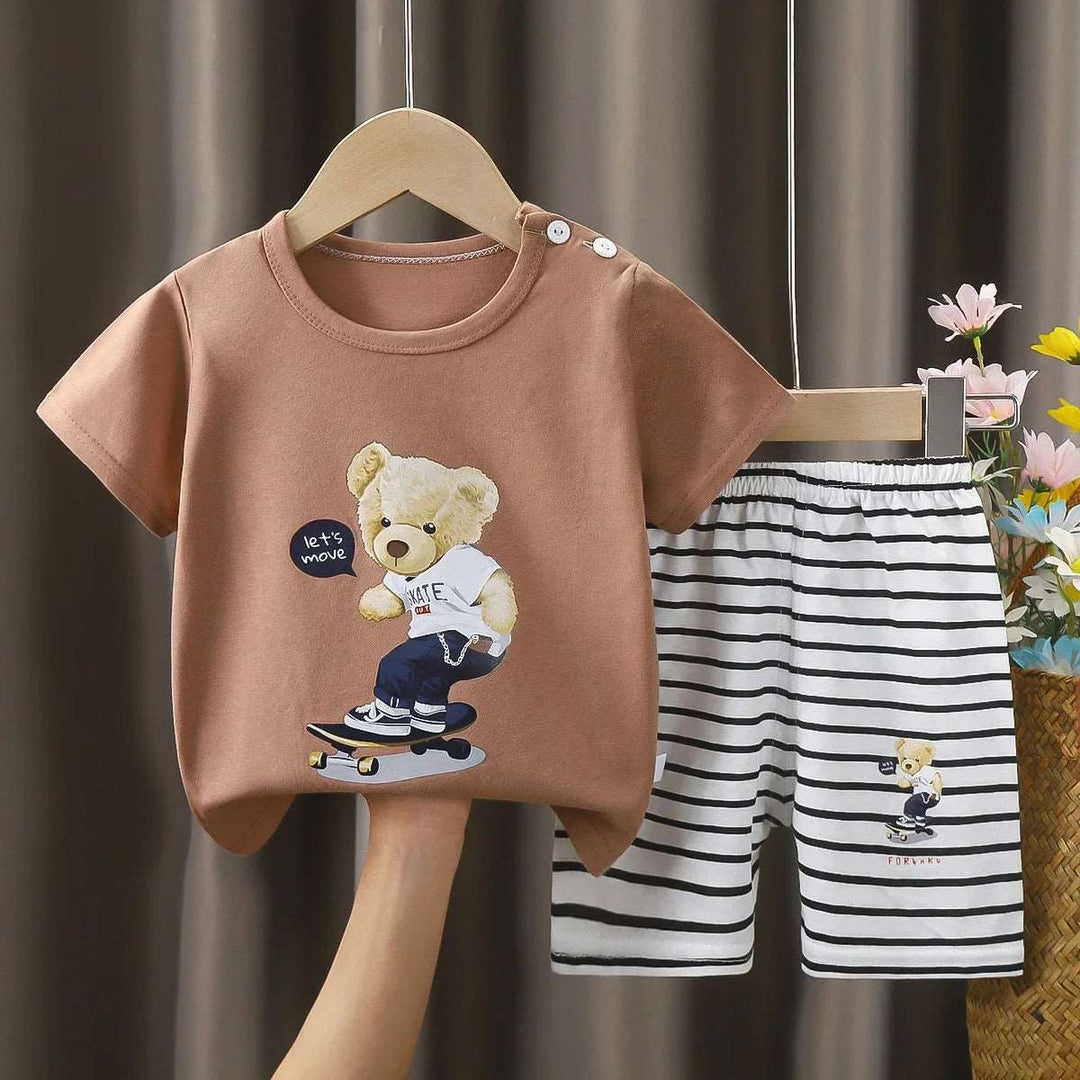 Adorable Short-sleeve Cotton Cartoon Bear T-Shirts and Shorts Sets - Gen U Us Products