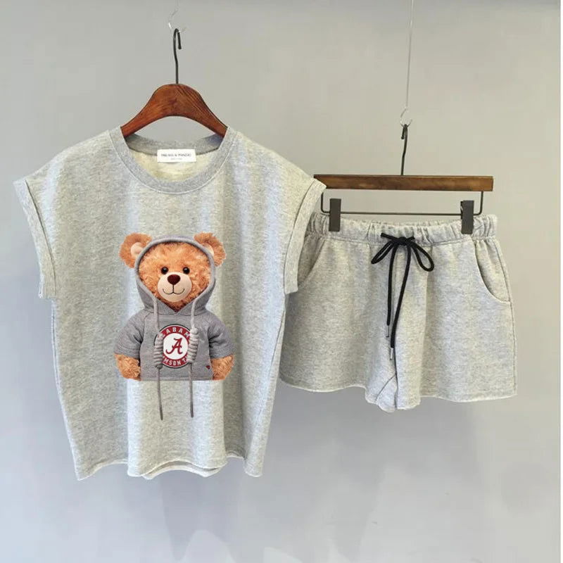 Adorable Cartoon Bear Loose Sleeveless T-shirt and Comfy Shorts - Gen U Us Products -  