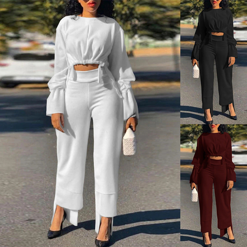 All-day Comfort Long Sleeve Crop Top and High Waist Pants Sets Gen U Us Products