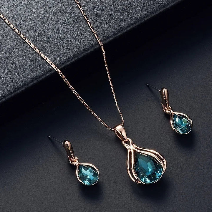 Angelic Blue and Green Water Drop Earrings and Necklace Sets Gen U Us Products