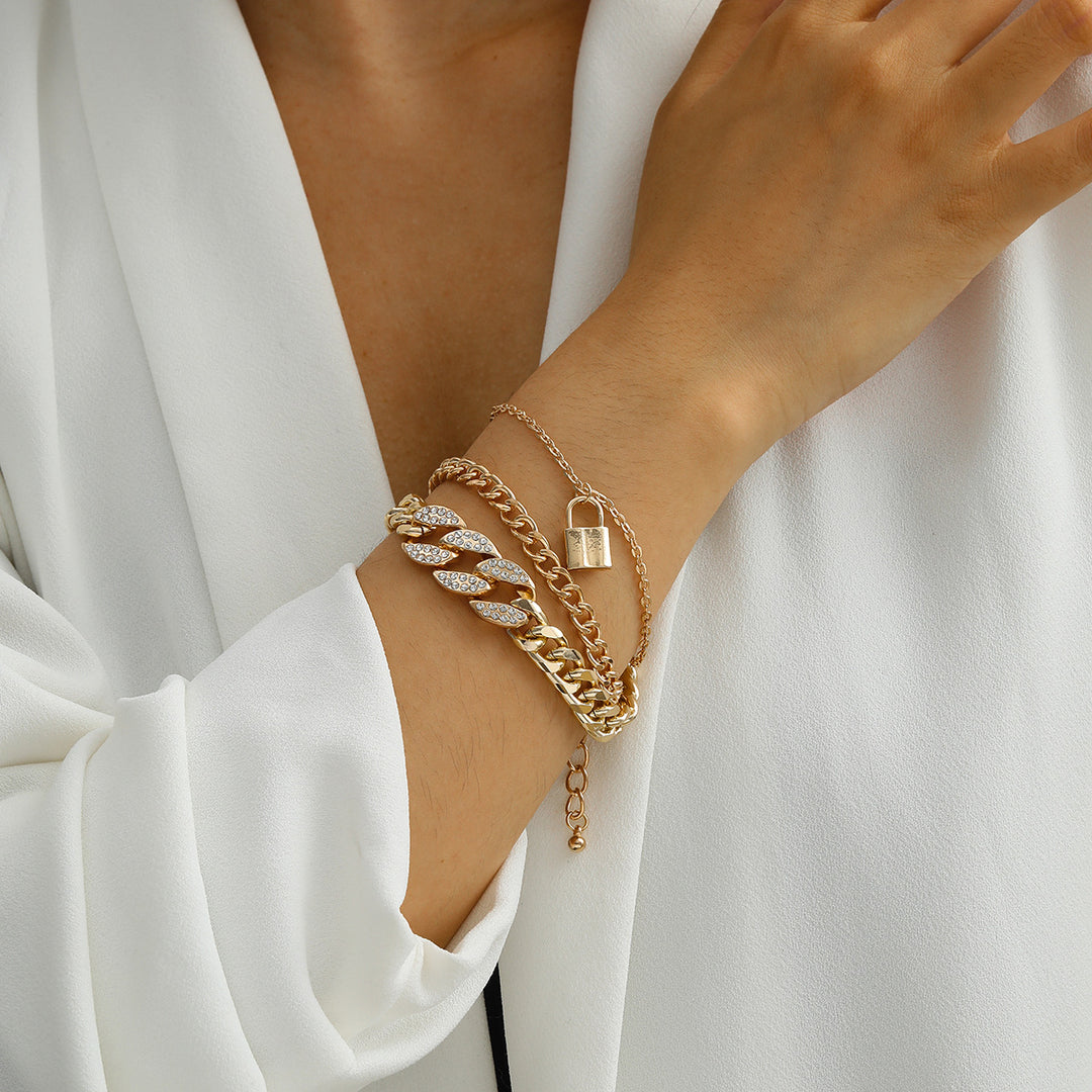 Women's Diamond Lock Pendant Multi-Layer Bracelet Luxury