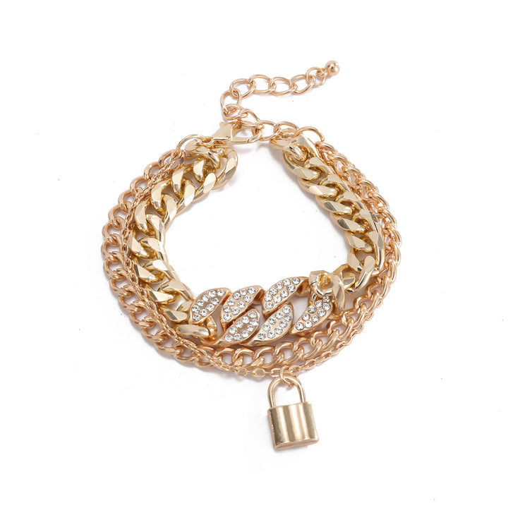 Women's Diamond Lock Pendant Multi-Layer Bracelet Luxury