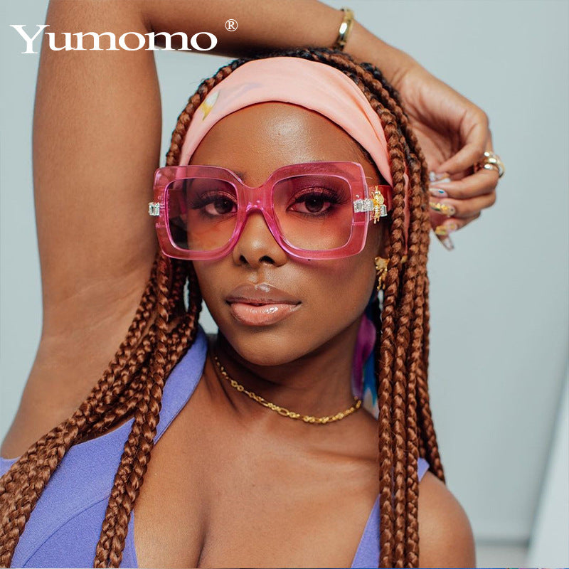 Bee Chic Retro Big Square Frame Diamonds Sunglasses - Flossy Mom