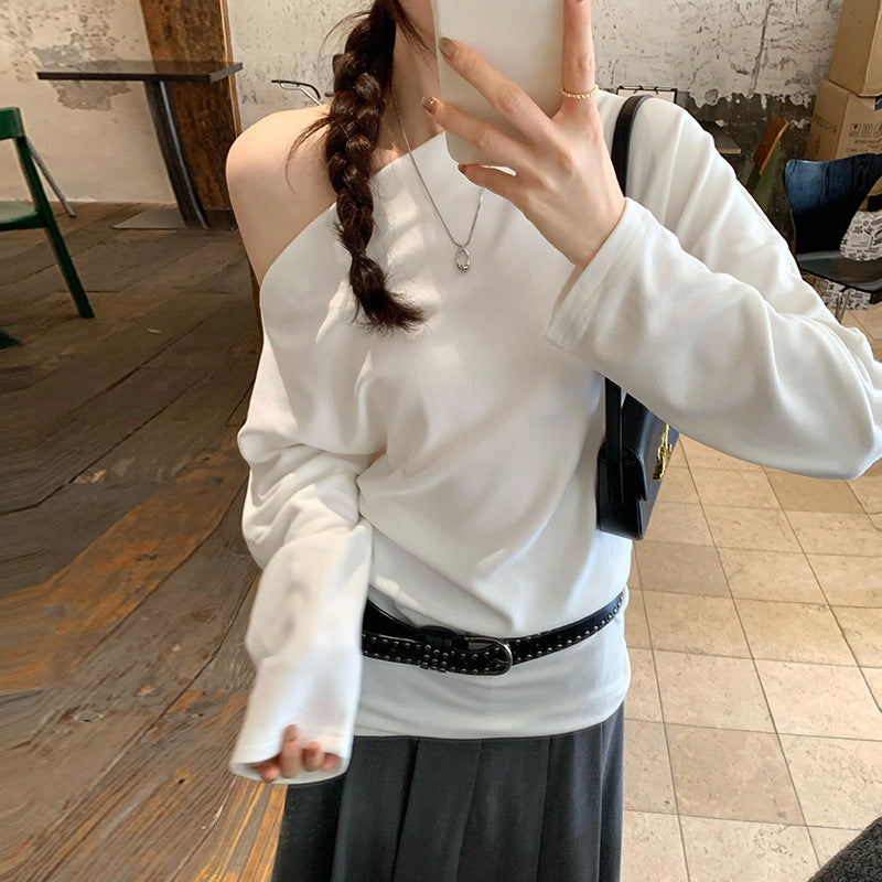 Women's Sexy Off Shoulder Long Sleeve Solid Color Batwing Slim Fit Shirt