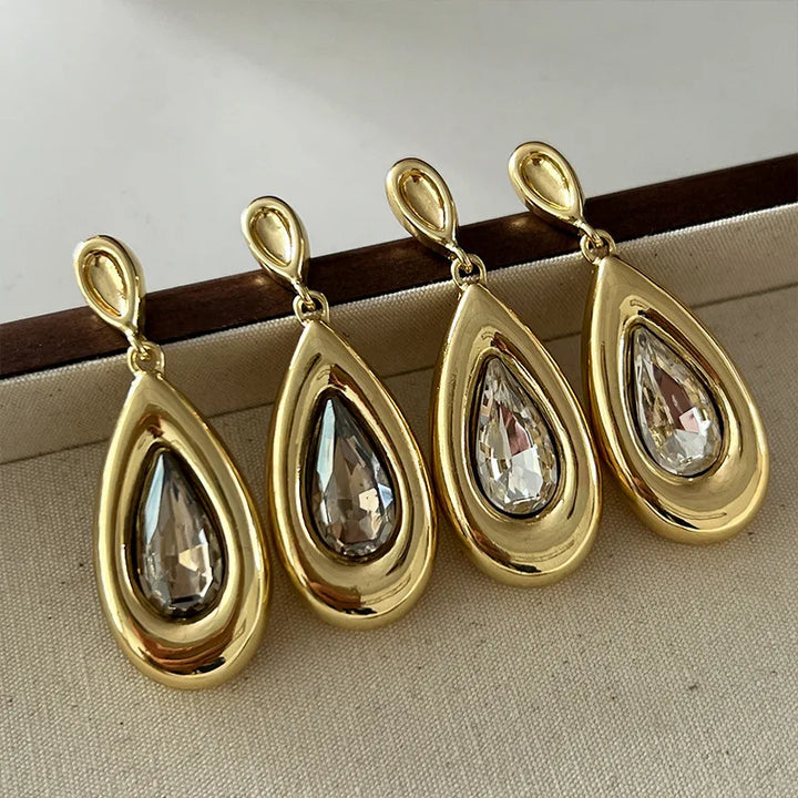 Glass Stones Metal Dangle Post Women Earrings