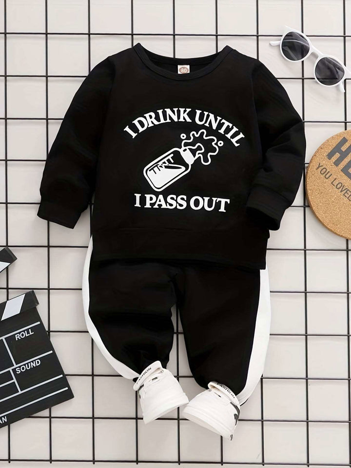 Babies Funny I Drank Till Pass Out Print Long Sleeve Pullover and Pants - Gen U Us Products -  