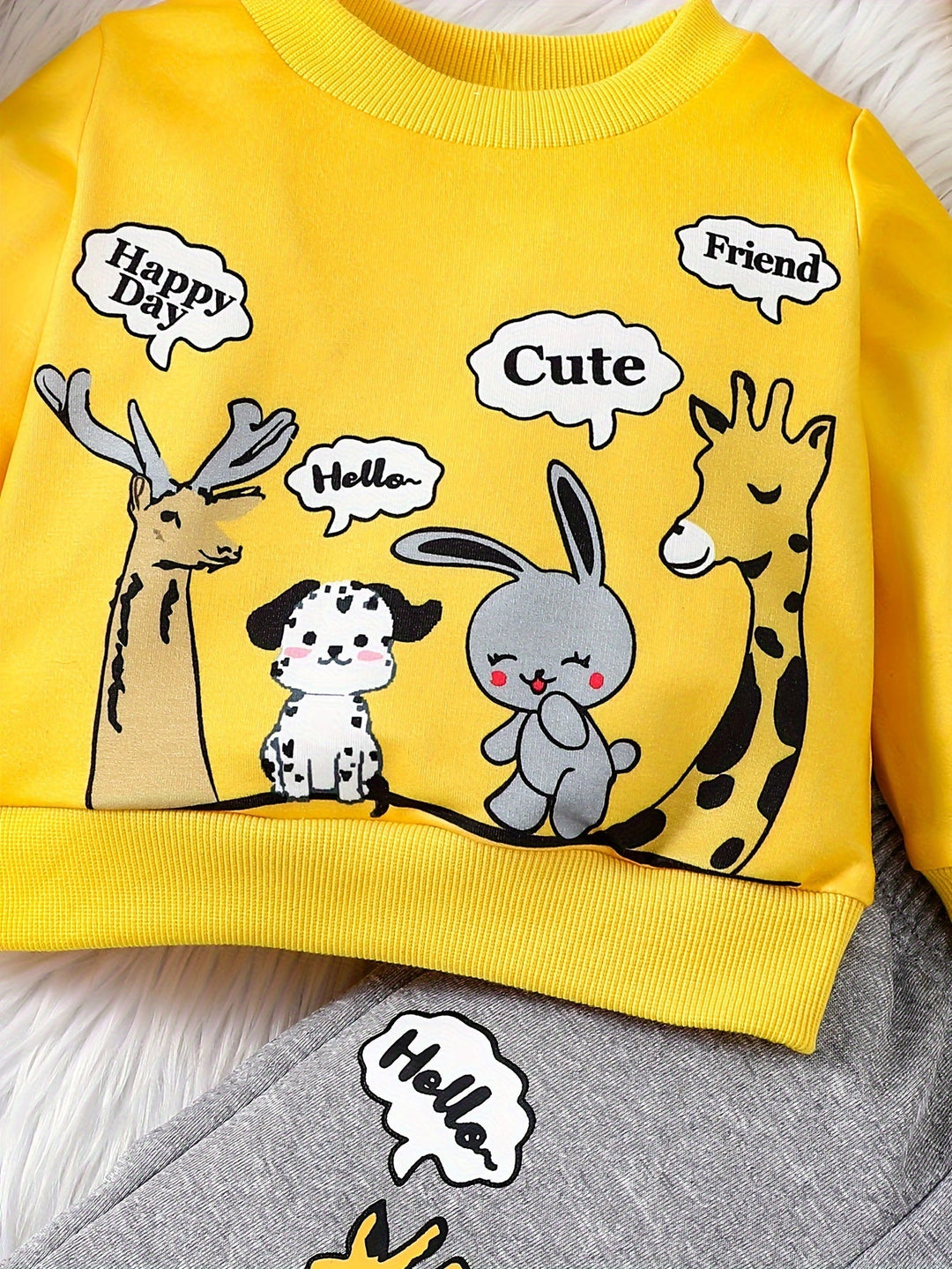 Baby Boy's Adorable Cartoon Zoo Animals Long Sleeve Sweatshirt & Pants Gen U Us Products