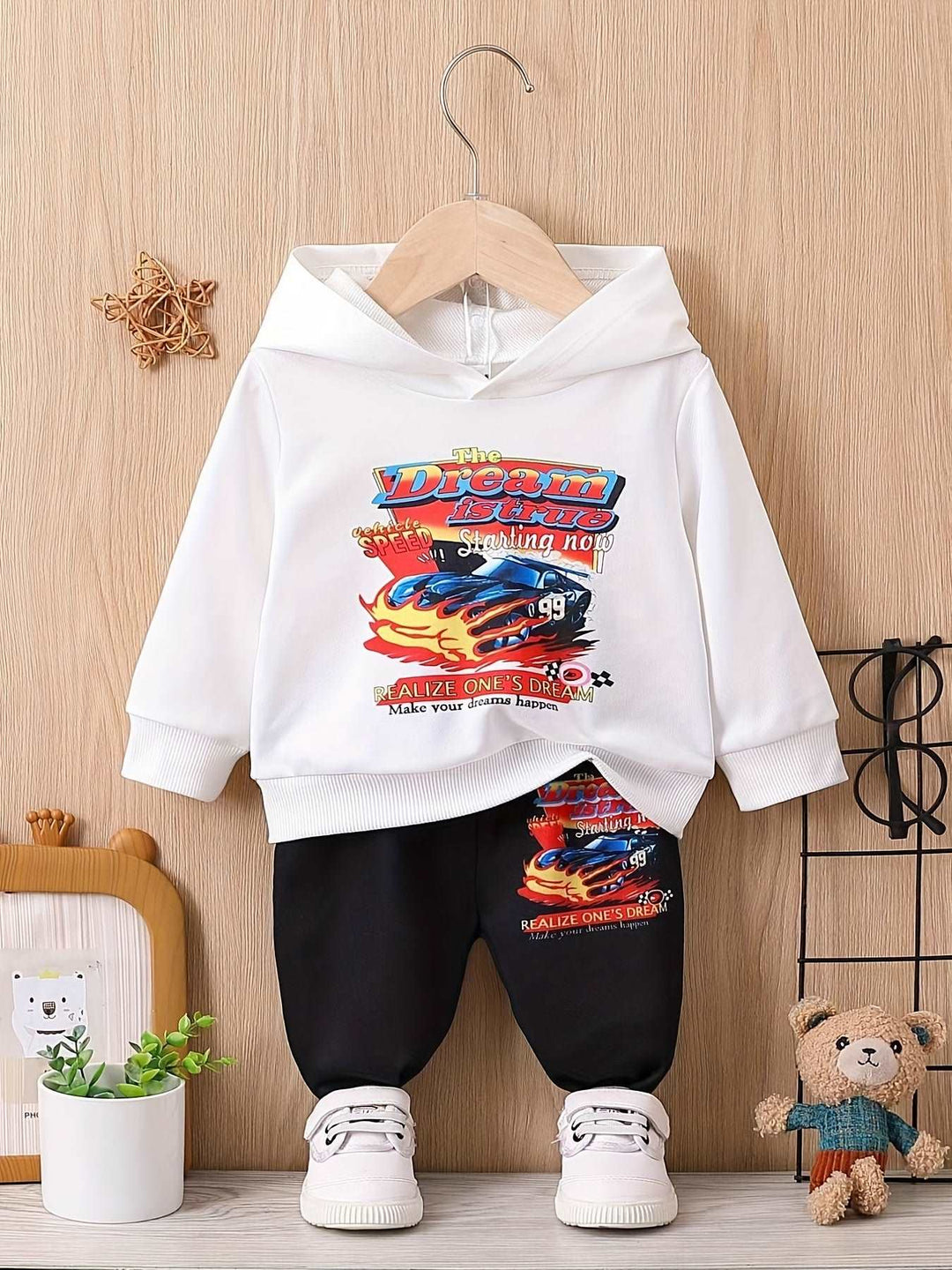 Baby Boys Cute Sports Car Mother Pattern Long Sleeved Hoodie and Pants Gen U Us Products