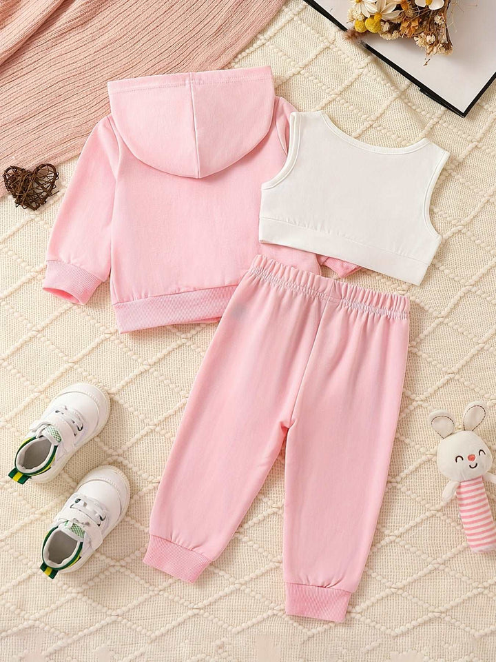 Baby Girls 3pcs Hooded Zipper Jacket, Tank Top and Pants Tracksuit Gen U Us Products