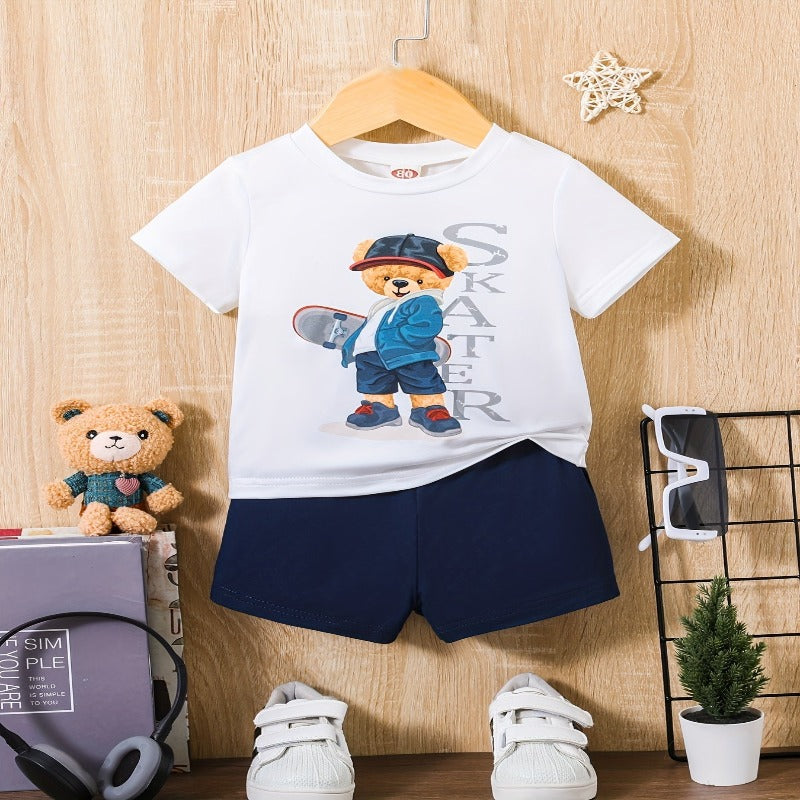 Baby Toddler Boys Cool Skateboard Bear Graphic Tee and Shorts Set Gen U Us Products