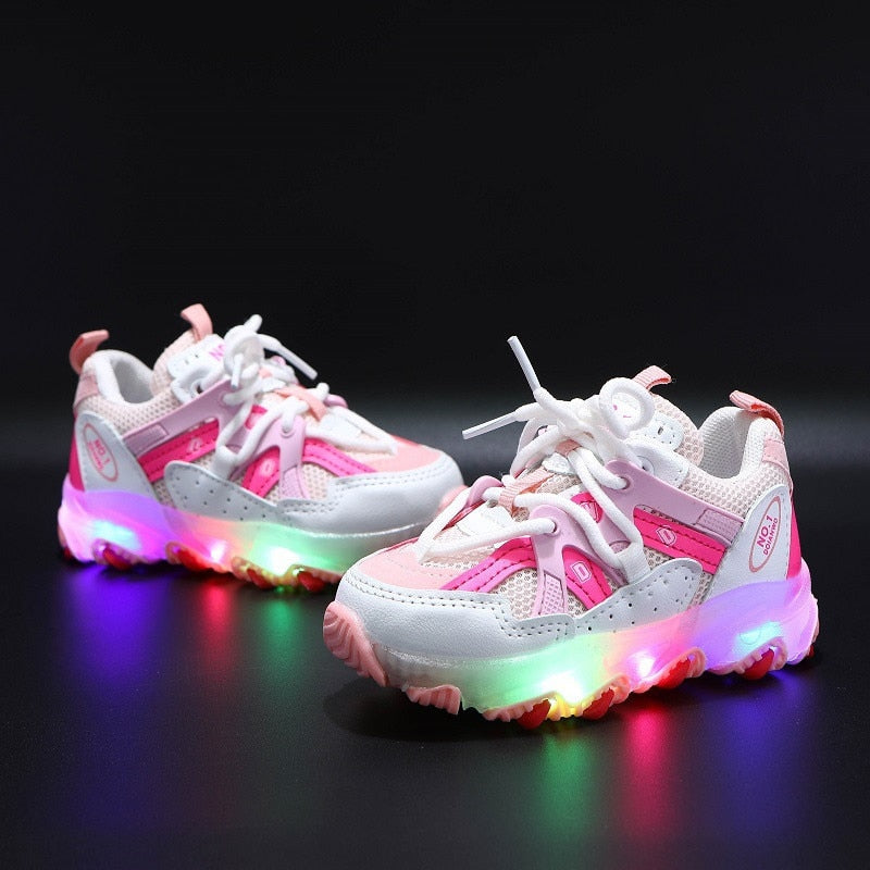 Baby Toddler Boys & Girls Soft Sole LED Lights Leather Mesh Sneakers Gen U Us Products
