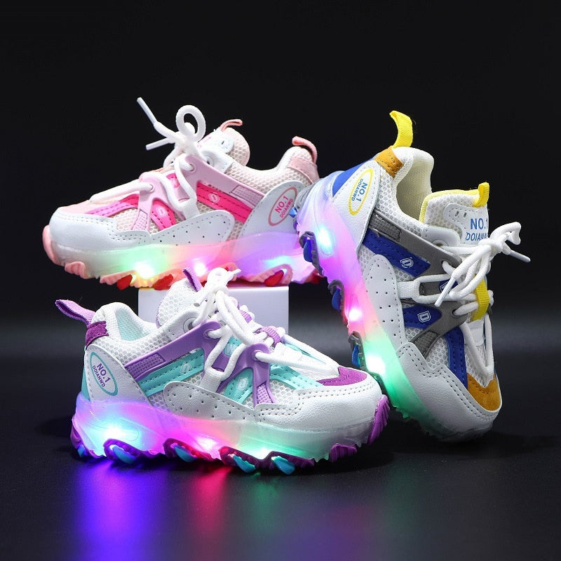 Baby Toddler Boys & Girls Soft Sole LED Lights Leather Mesh Sneakers Gen U Us Products