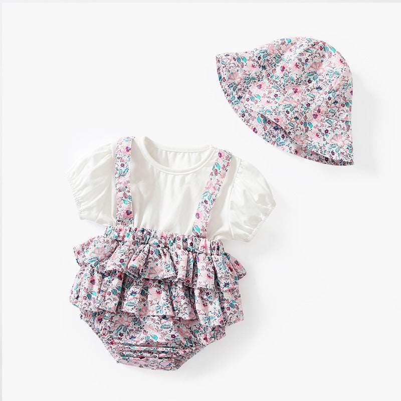 Baby Girl Beautiful Purple Floral Short Sleeve Cotton Triangle Romper - Gen U Us Products
