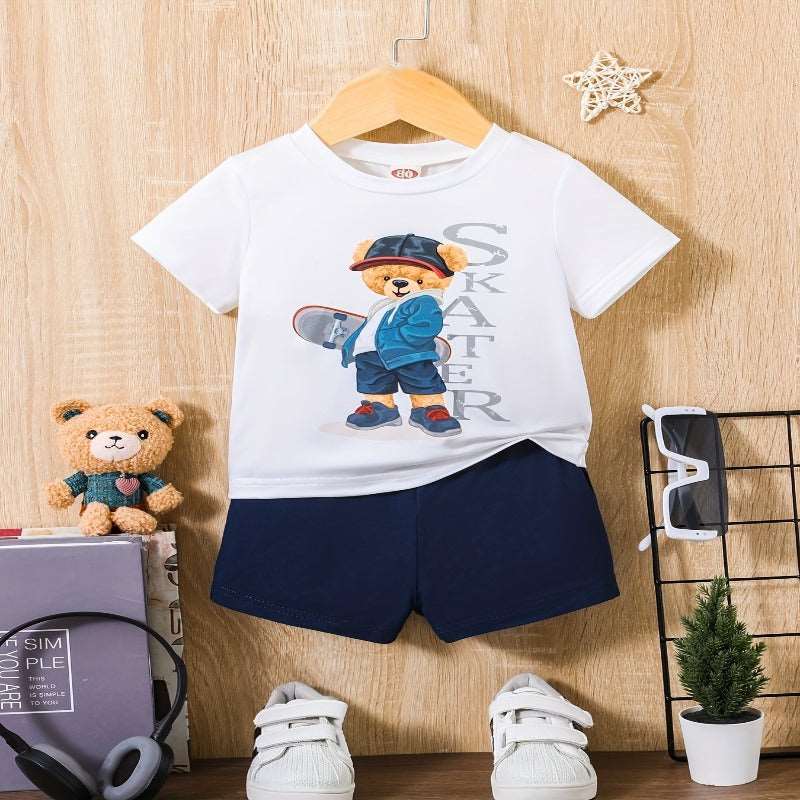 Baby Toddler Boys Cool Skateboard Bear Graphic Tee and Shorts Set - Gen U Us Products