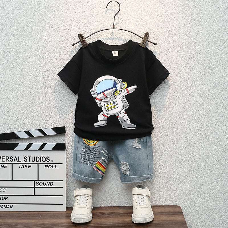 Baby Toddler Boys Dancing Astronaut Cotton Shirt and Denim Shorts - Gen U Us Products