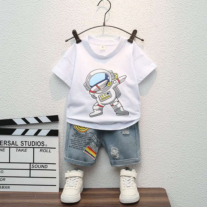 Baby Toddler Boys Dancing Astronaut Cotton Shirt and Denim Shorts - Gen U Us Products