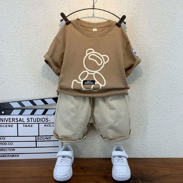 Baby Bear Motif Cotton Short Sleeve T-Shirt and Shorts Sets