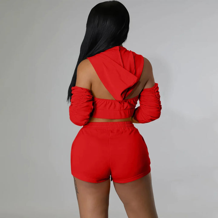 Backless Cut Out Sleeve Hooded Crop Top and Mini Shorts - Gen U Us Products