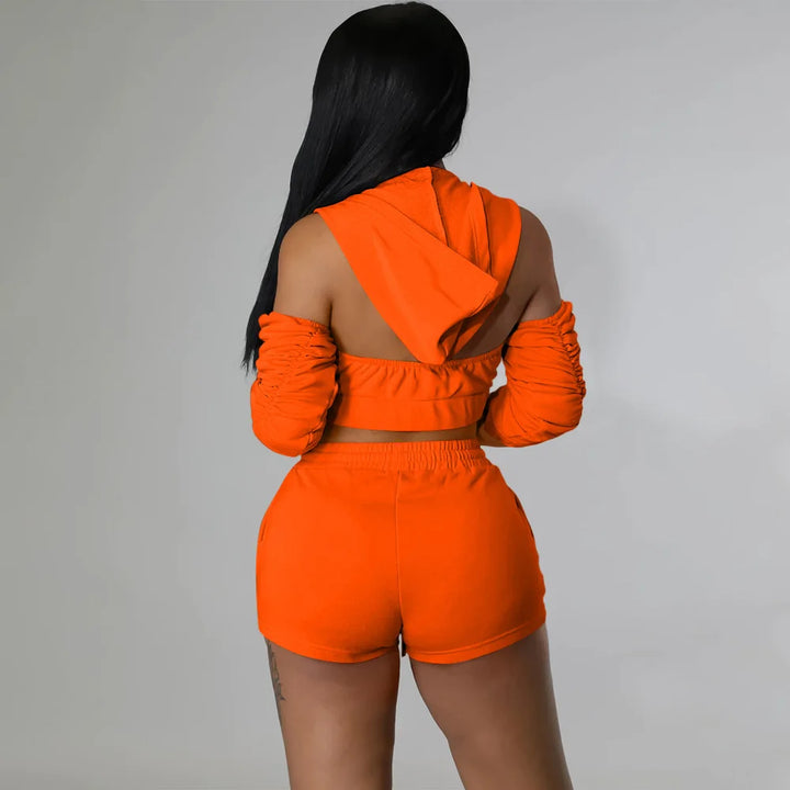 Backless Cut Out Sleeve Hooded Crop Top and Mini Shorts - Gen U Us Products