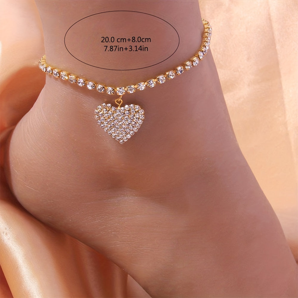 Bling Out Rhinestones Love Heart Double Chain Anklet Bracelets Gen U Us Products