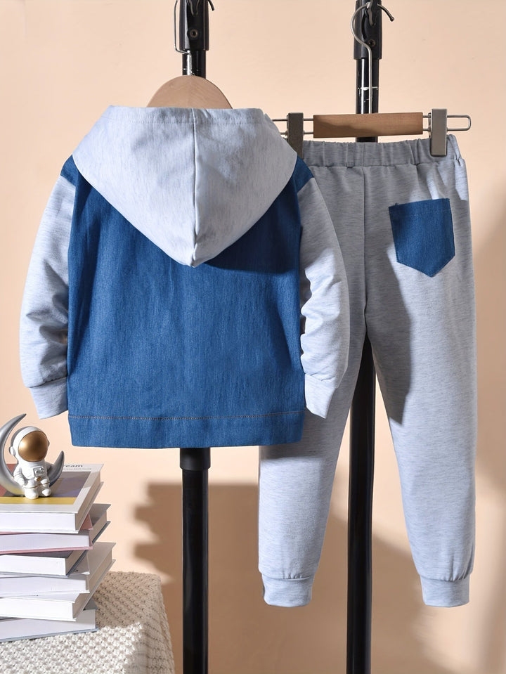 Boy's Warm Long Sleeve Hooded Denim Jacket and Sweatpants Set Gen U Us Products