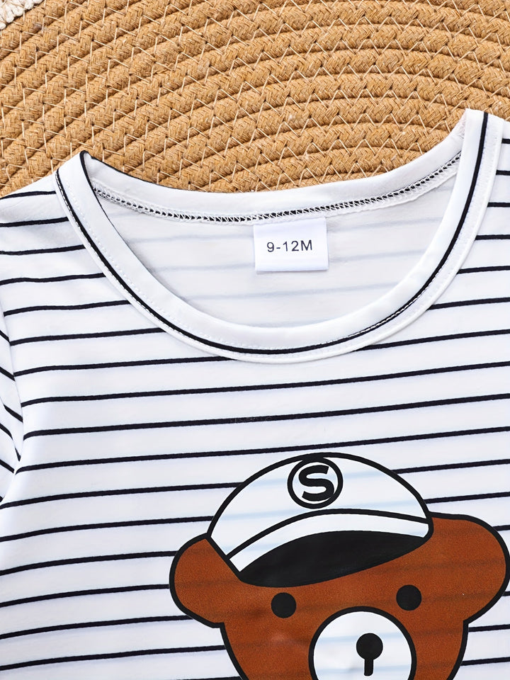 Boys Stripe Hat Long Sleeve Adorable Bear Romper and Pants Gen U Us Products
