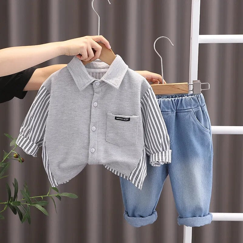 Boys Stripe Long Sleeve Shirt and Denim Jeans Outfits Gen U Us Products