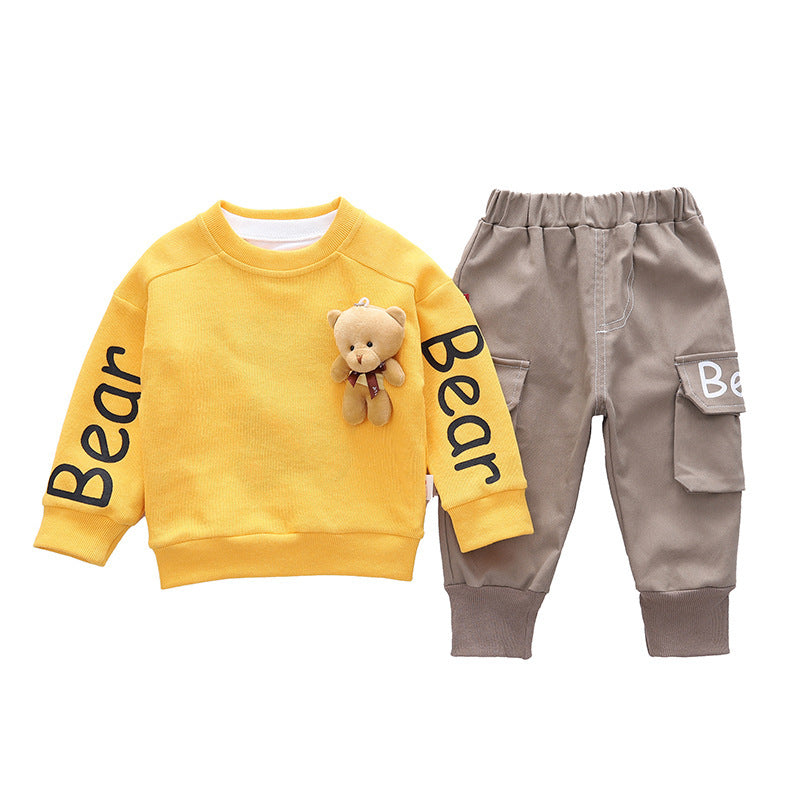 Boys Cool Comfy Cotton Bear Pendant Pullover and Pants - Gen U Us Products