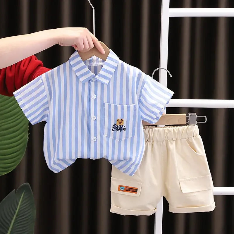Boys Summer Striped Cotton Shirt and Shorts Sets - Gen U Us Products