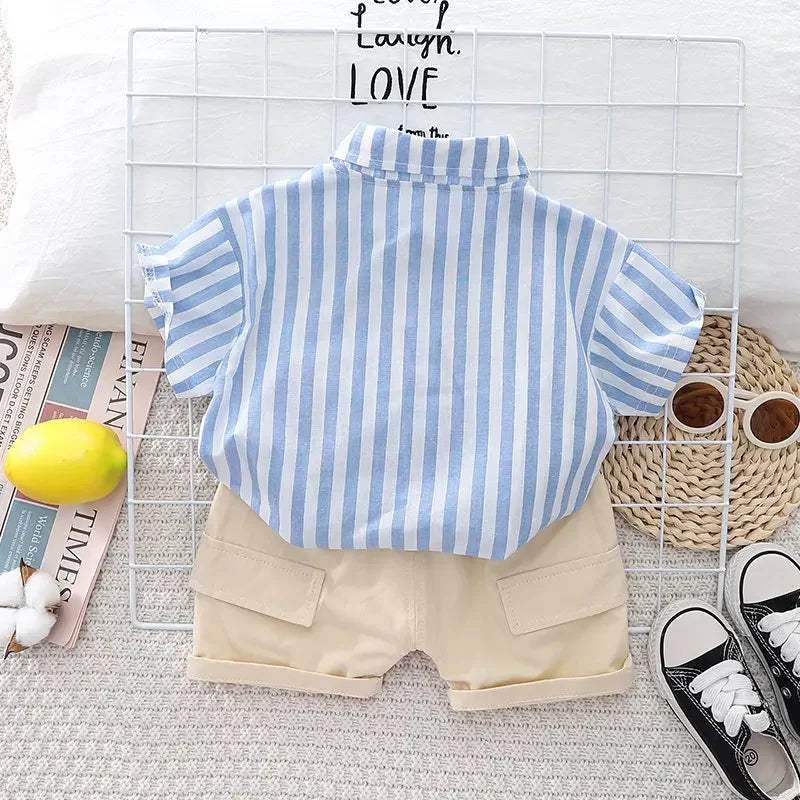 Boys Summer Striped Cotton Shirt and Shorts Sets - Gen U Us Products