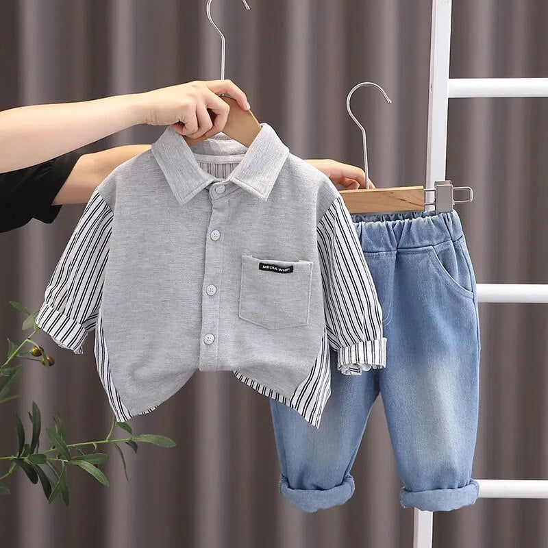 Boys Stripe Long Sleeve Shirt and Denim Jeans Outfits - Gen U Us Products -  