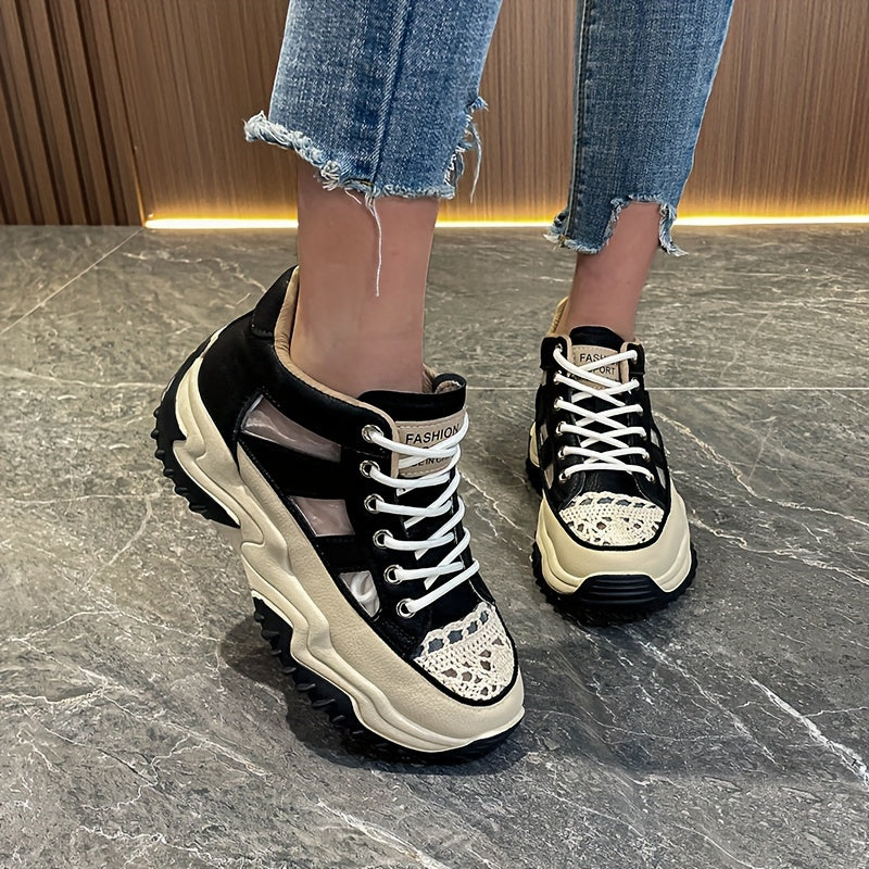 Breathable Hollow Mesh Leather Soft Sole Platform Sneakers - Gen U Us Products