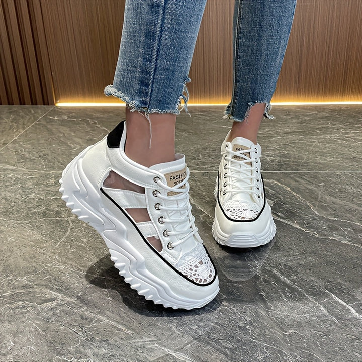 Breathable Hollow Mesh Leather Soft Sole Platform Sneakers - Gen U Us Products